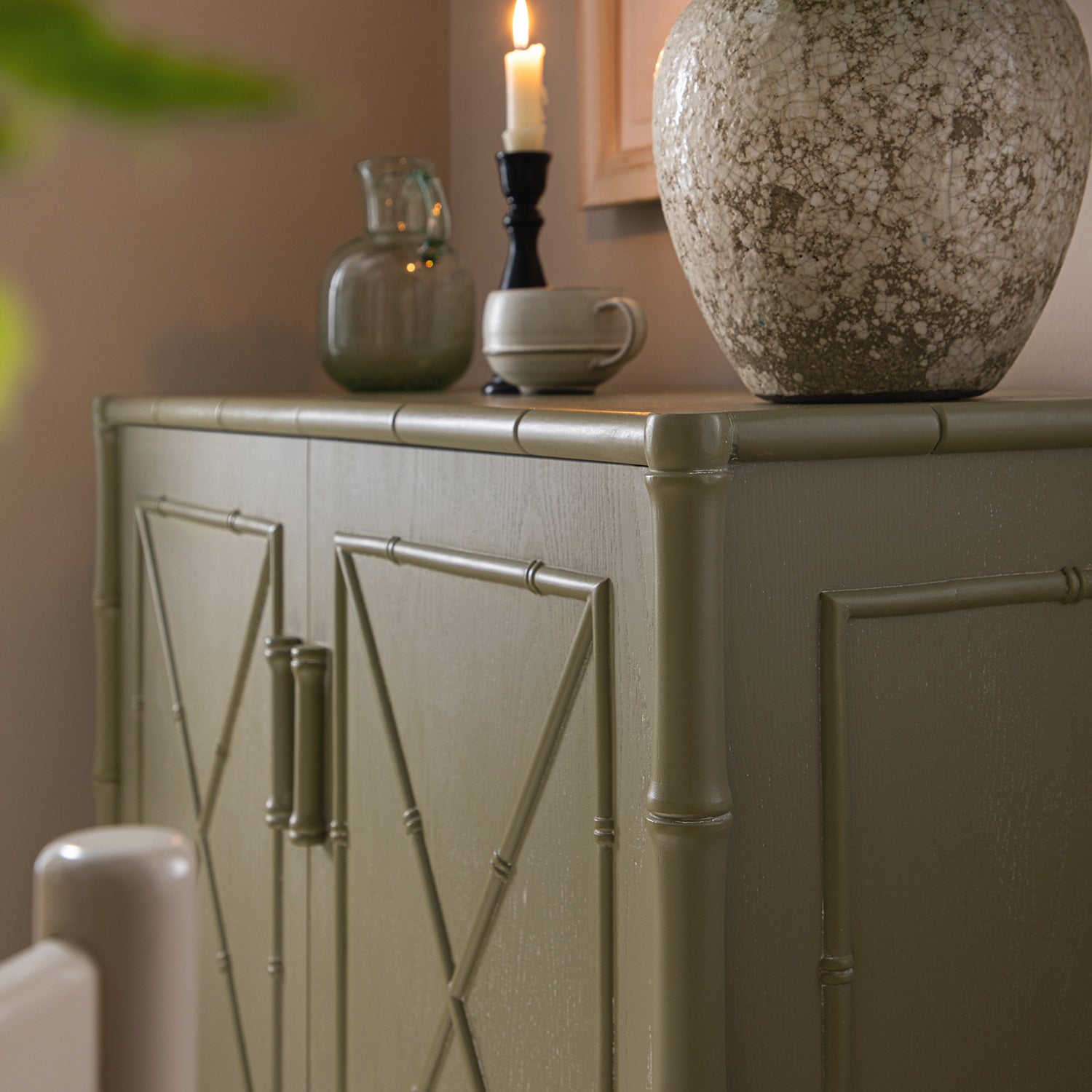 Elstowe Faux Bamboo Small Sideboard, Sage Green