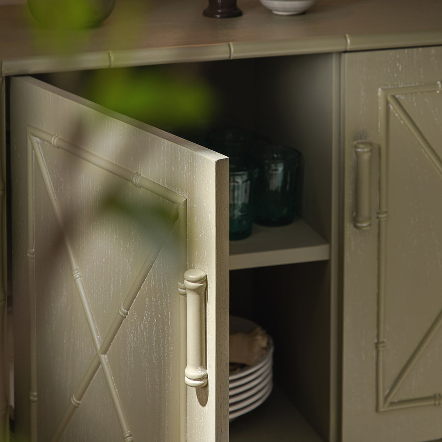 Elstowe Faux Bamboo Small Sideboard, Sage Green