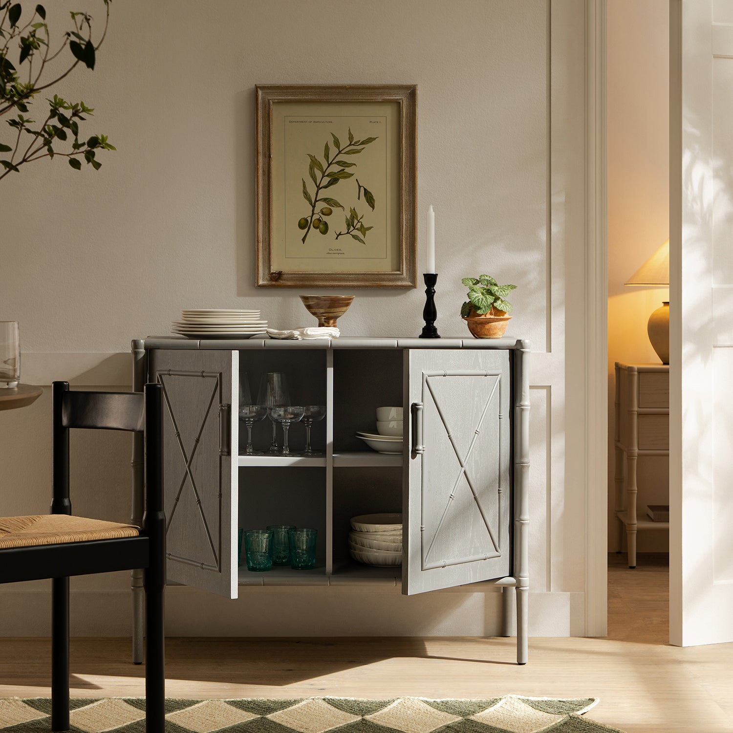 Elstowe Faux Bamboo Small Sideboard, Warm Grey