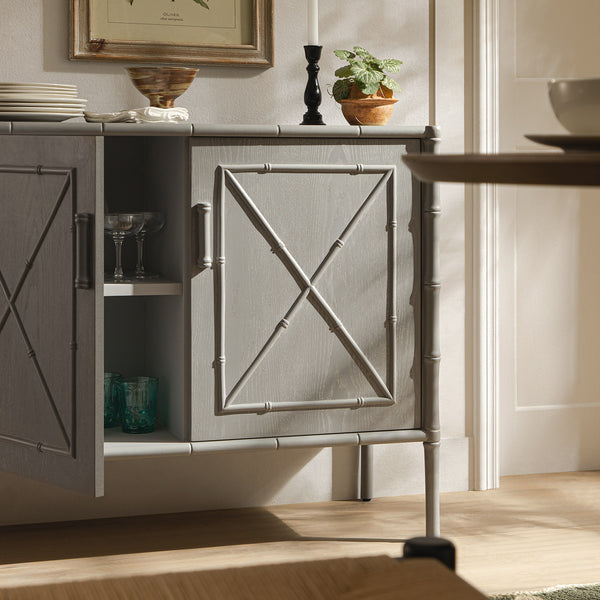 Elstowe Faux Bamboo Small Sideboard, Warm Grey - daals