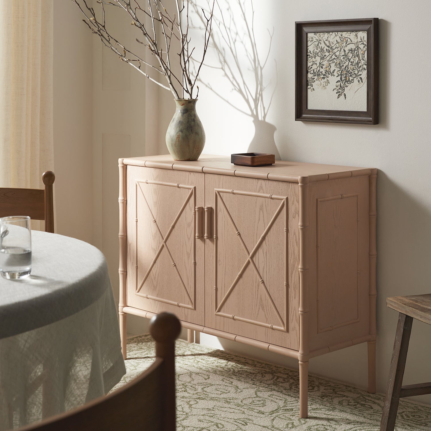 Elstowe Faux Bamboo Small Sideboard, Nude Pink