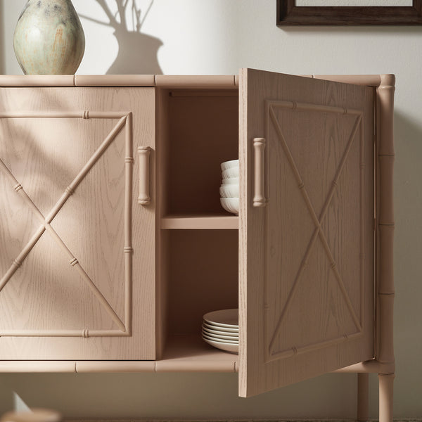 Elstowe Faux Bamboo Small Sideboard, Nude Pink - daals