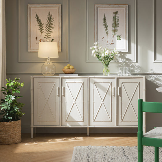 Elstowe Faux Bamboo Large Sideboard, Shaded White