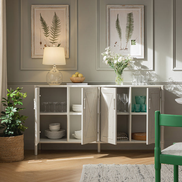 Elstowe Faux Bamboo Large Sideboard, Shaded White