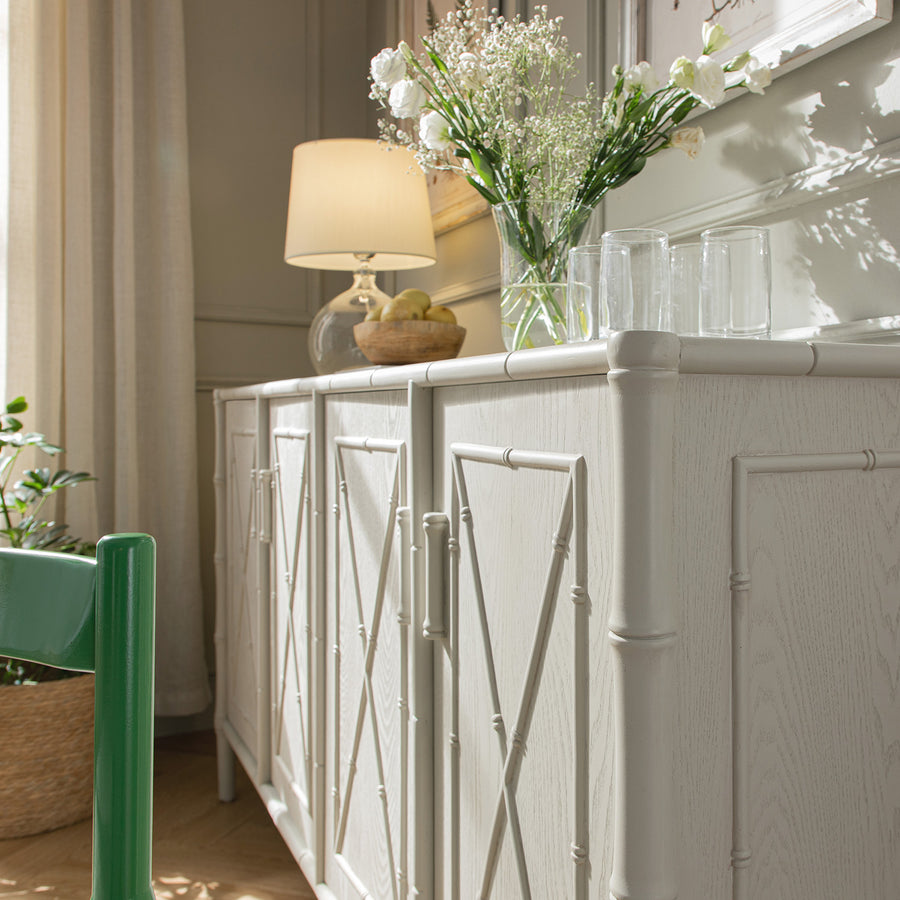 Elstowe Faux Bamboo Large Sideboard, Shaded White