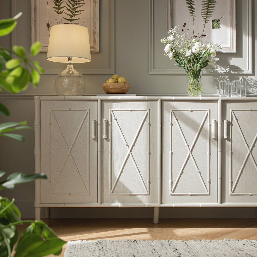 Elstowe Faux Bamboo Large Sideboard, Shaded White
