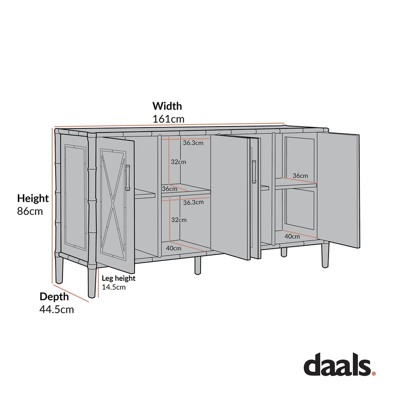 Elstowe Faux Bamboo Large Sideboard, Shaded White