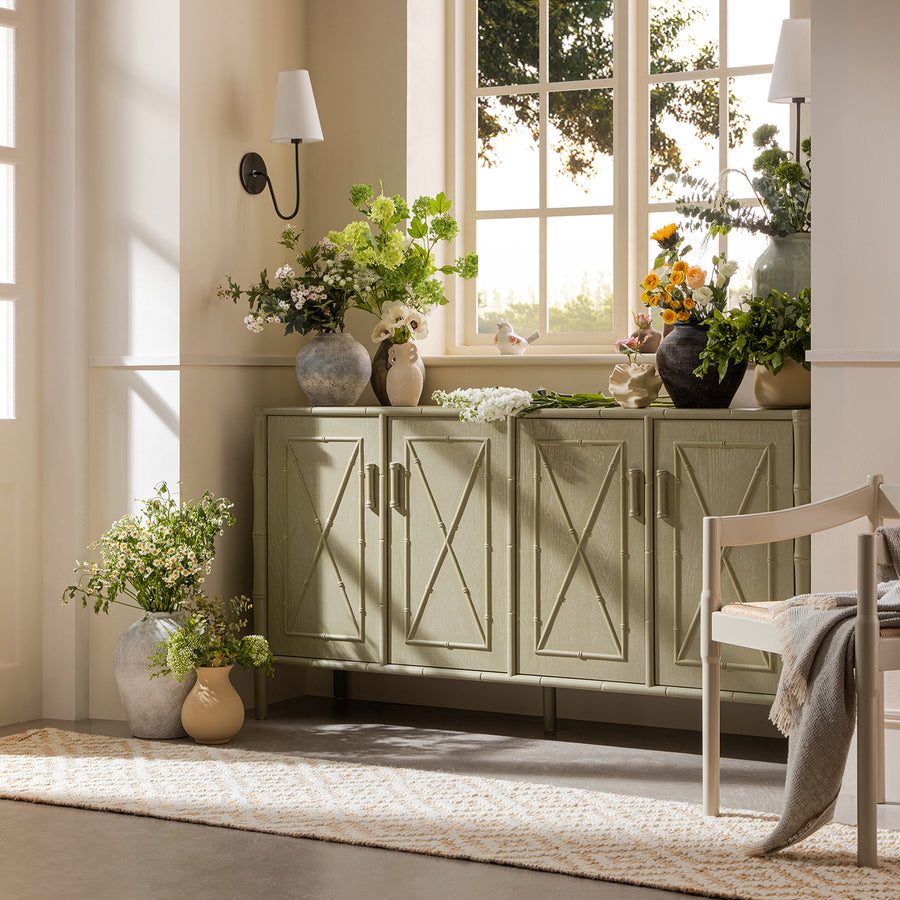 Elstowe Faux Bamboo Large Sideboard, Sage Green - daals