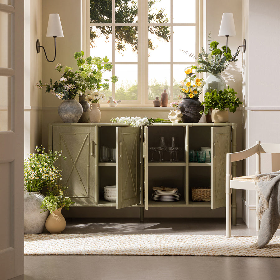 Elstowe Faux Bamboo Large Sideboard, Sage Green - daals