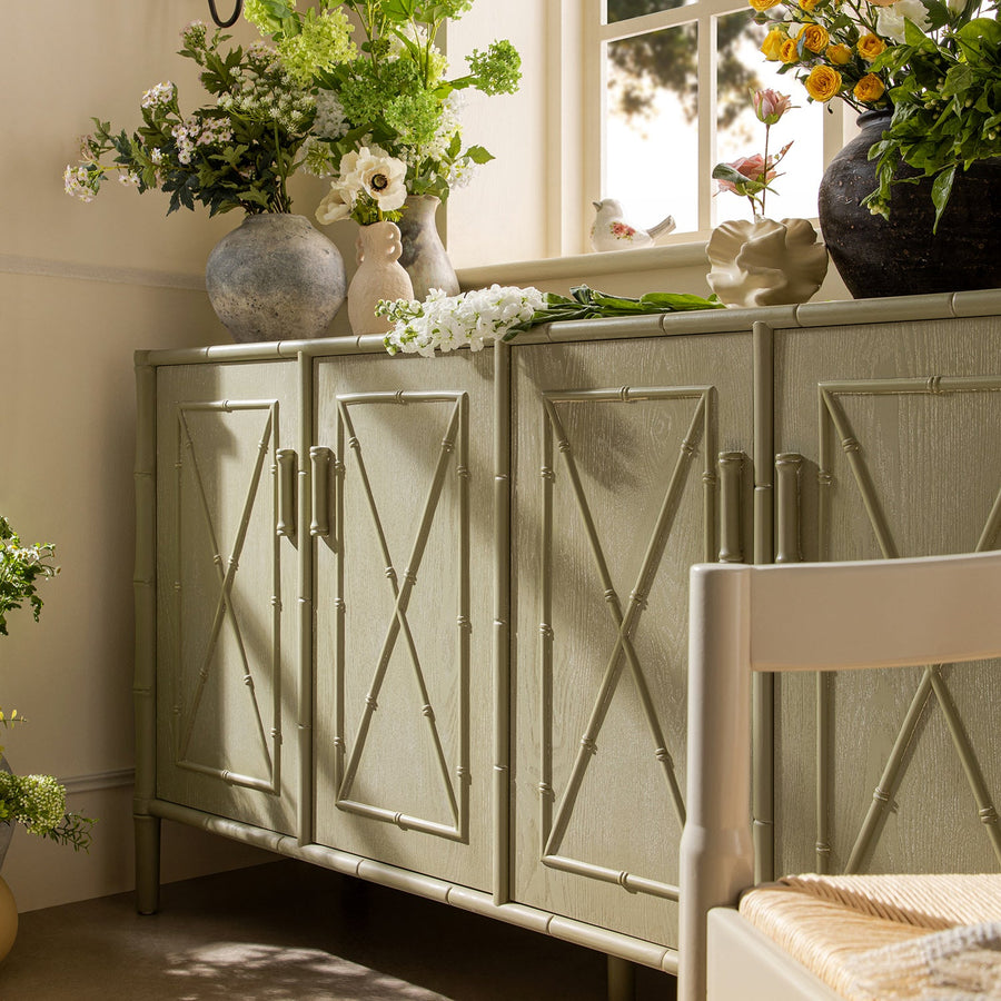 Elstowe Faux Bamboo Large Sideboard, Sage Green - daals