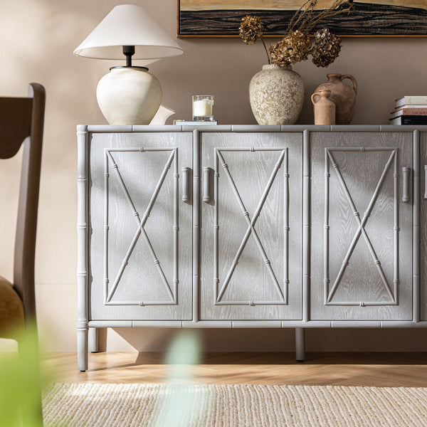 Elstowe Faux Bamboo Large Sideboard, Warm Grey