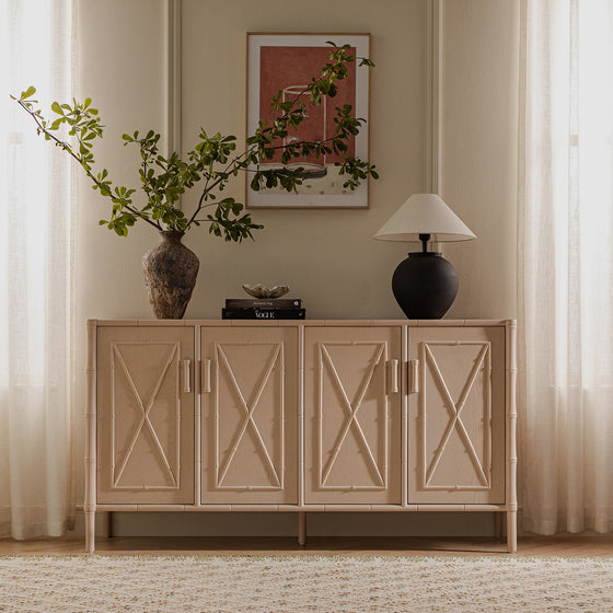 Elstowe Faux Bamboo Large Sideboard, Nude Pink