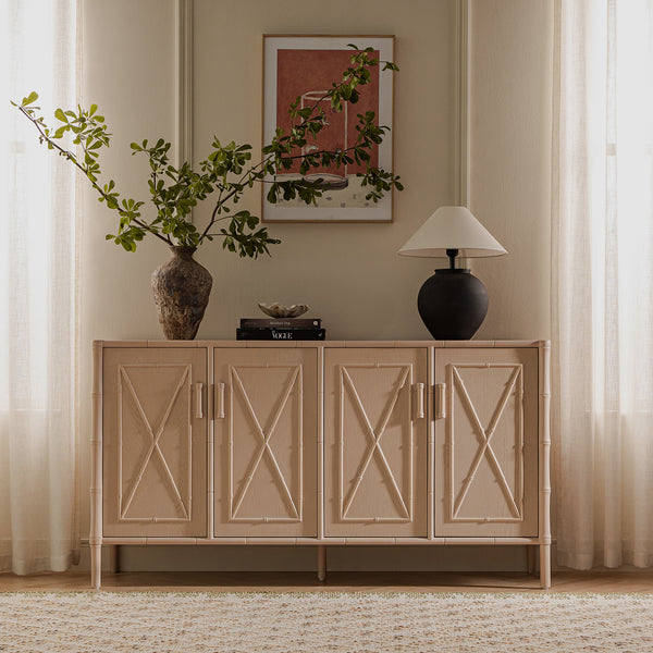 Elstowe Faux Bamboo Large Sideboard, Nude Pink - daals