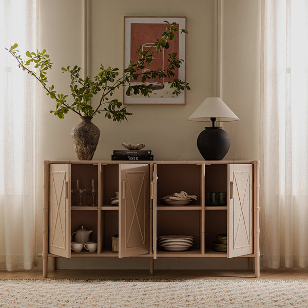 Elstowe Faux Bamboo Large Sideboard, Nude Pink - daals