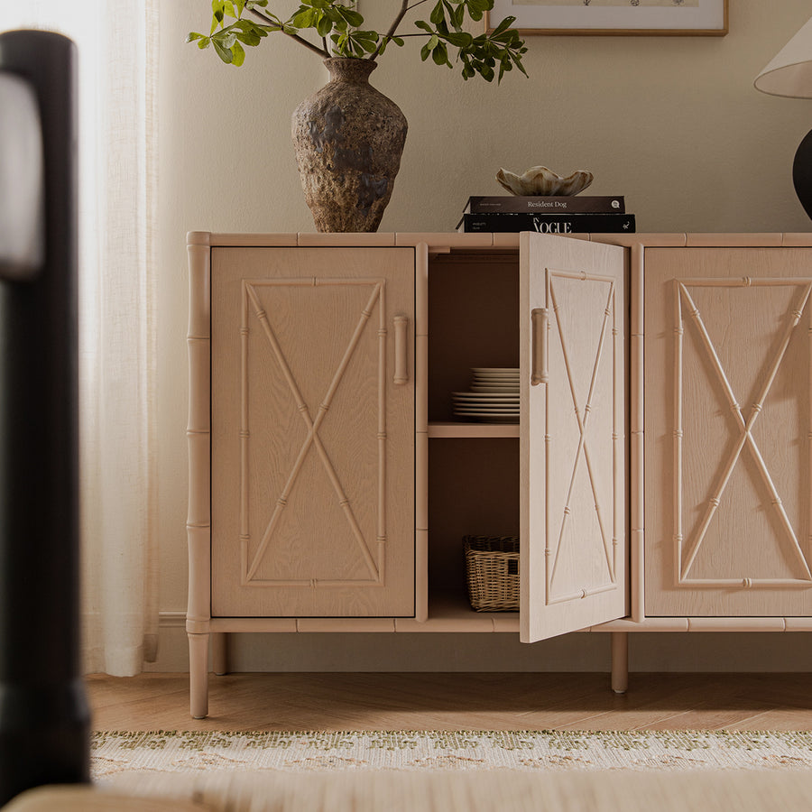 Elstowe Faux Bamboo Large Sideboard, Nude Pink