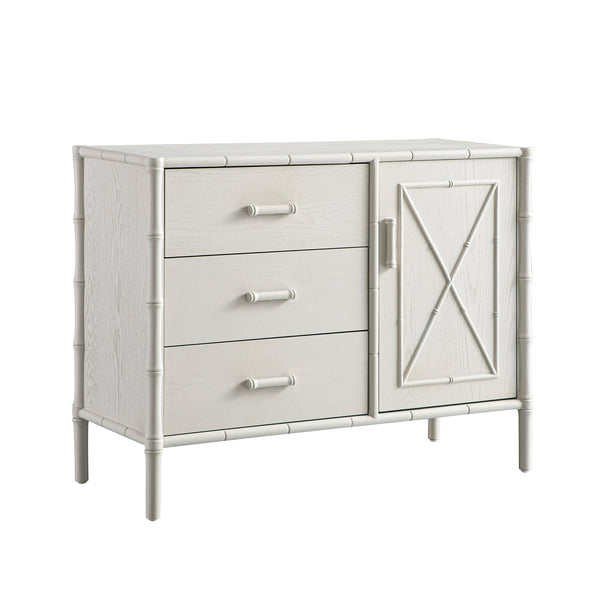 Elstowe Faux Bamboo 1-Door 3-Drawer Sideboard, Shaded White