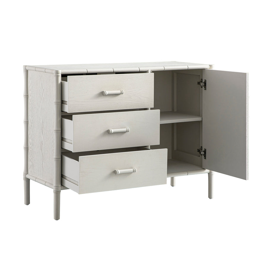 Elstowe Faux Bamboo 1-Door 3-Drawer Sideboard, Shaded White
