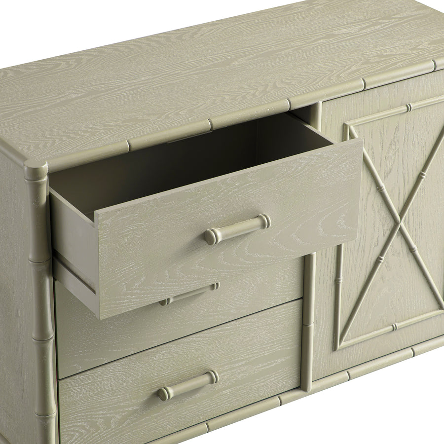 Elstowe Faux Bamboo 1-Door 3-Drawer Sideboard, Sage Green