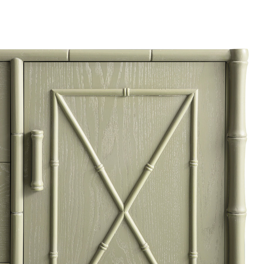 Elstowe Faux Bamboo 1-Door 3-Drawer Sideboard, Sage Green