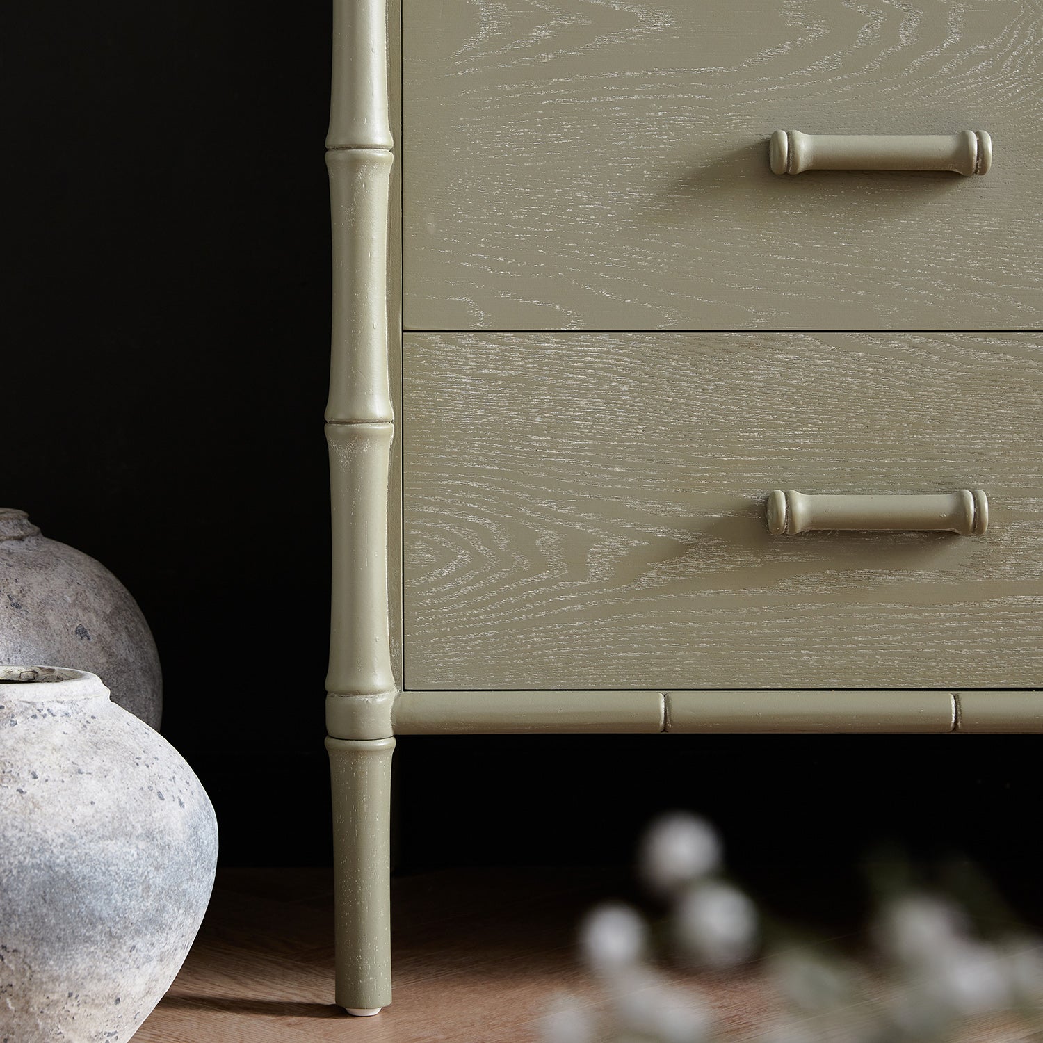 Elstowe Faux Bamboo 1-Door 3-Drawer Sideboard, Sage Green