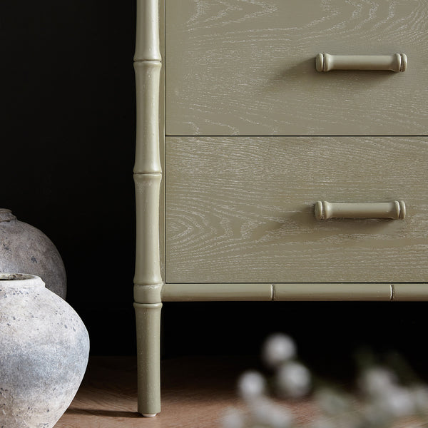 Elstowe Faux Bamboo 1-Door 3-Drawer Sideboard, Sage Green