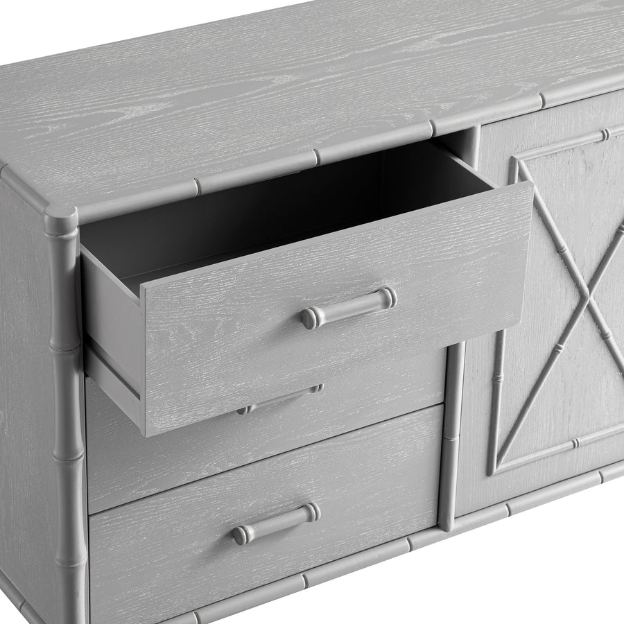 Elstowe Faux Bamboo 1-Door 3-Drawer Sideboard, Warm Grey