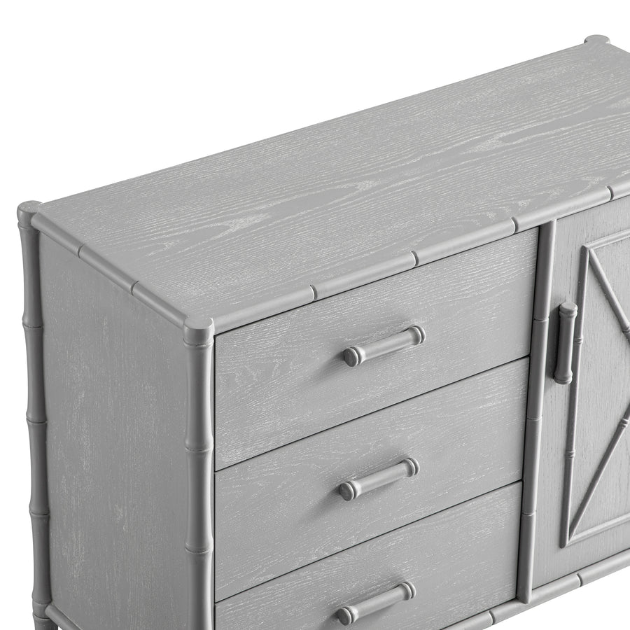 Elstowe Faux Bamboo 1-Door 3-Drawer Sideboard, Warm Grey