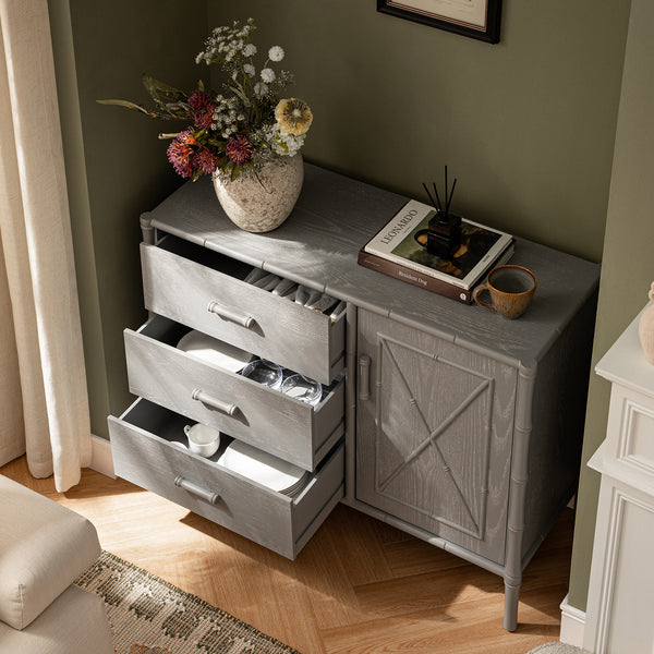Elstowe Faux Bamboo 1 - Door 3 - Drawer Sideboard, Warm Grey - daals