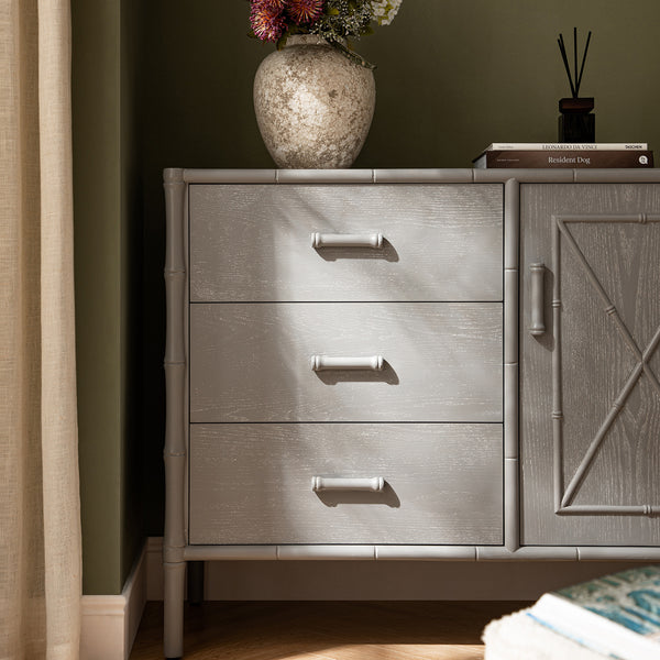 Elstowe Faux Bamboo 1 - Door 3 - Drawer Sideboard, Warm Grey - daals