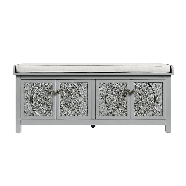 Chantilly Mid Grey Carved Storage Bench