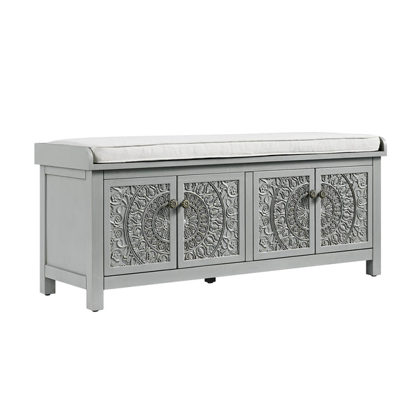 Chantilly Mid Grey Carved Storage Bench