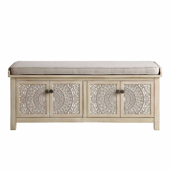 Chantilly Whitewashed Carved Storage Bench