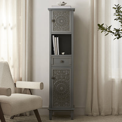 Chantilly Mid Grey Carved Bathroom Tallboy Cabinet