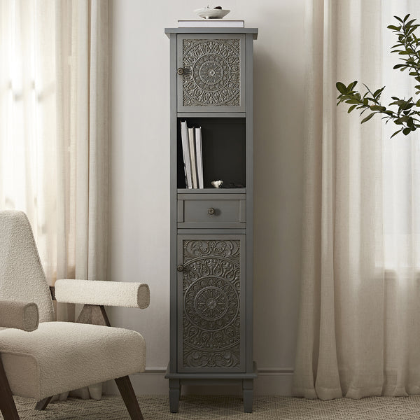 Chantilly Mid Grey Carved Bathroom Tallboy Cabinet - daals