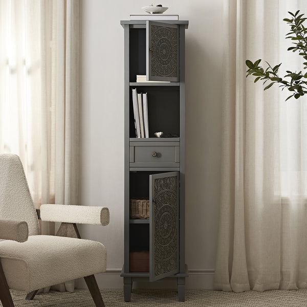 Chantilly Mid Grey Carved Bathroom Tallboy Cabinet - daals