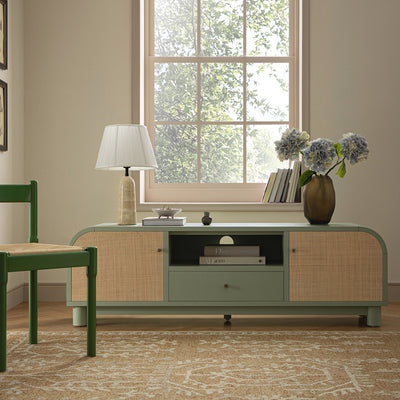 Maude TV Unit, Muted Pistachio Ash with Raffia