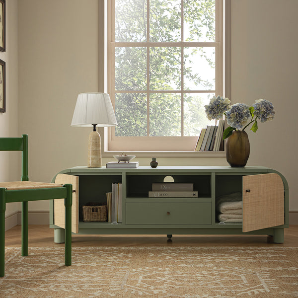 Maude TV Unit, Muted Pistachio Ash with Raffia - daals