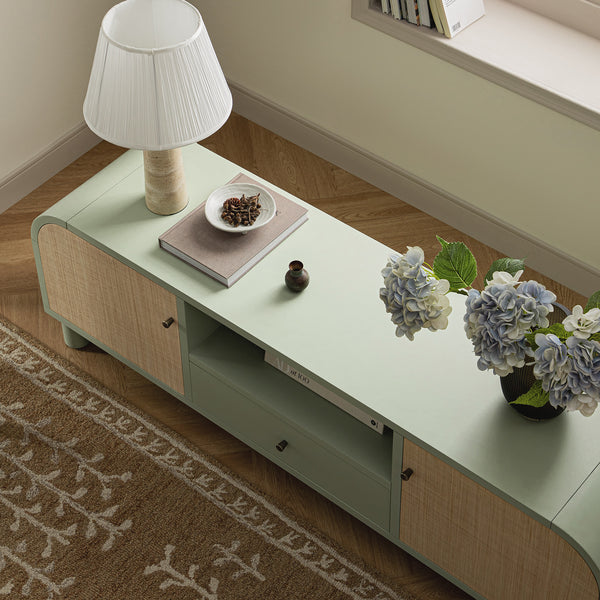 Maude TV Unit, Muted Pistachio Ash with Raffia - daals