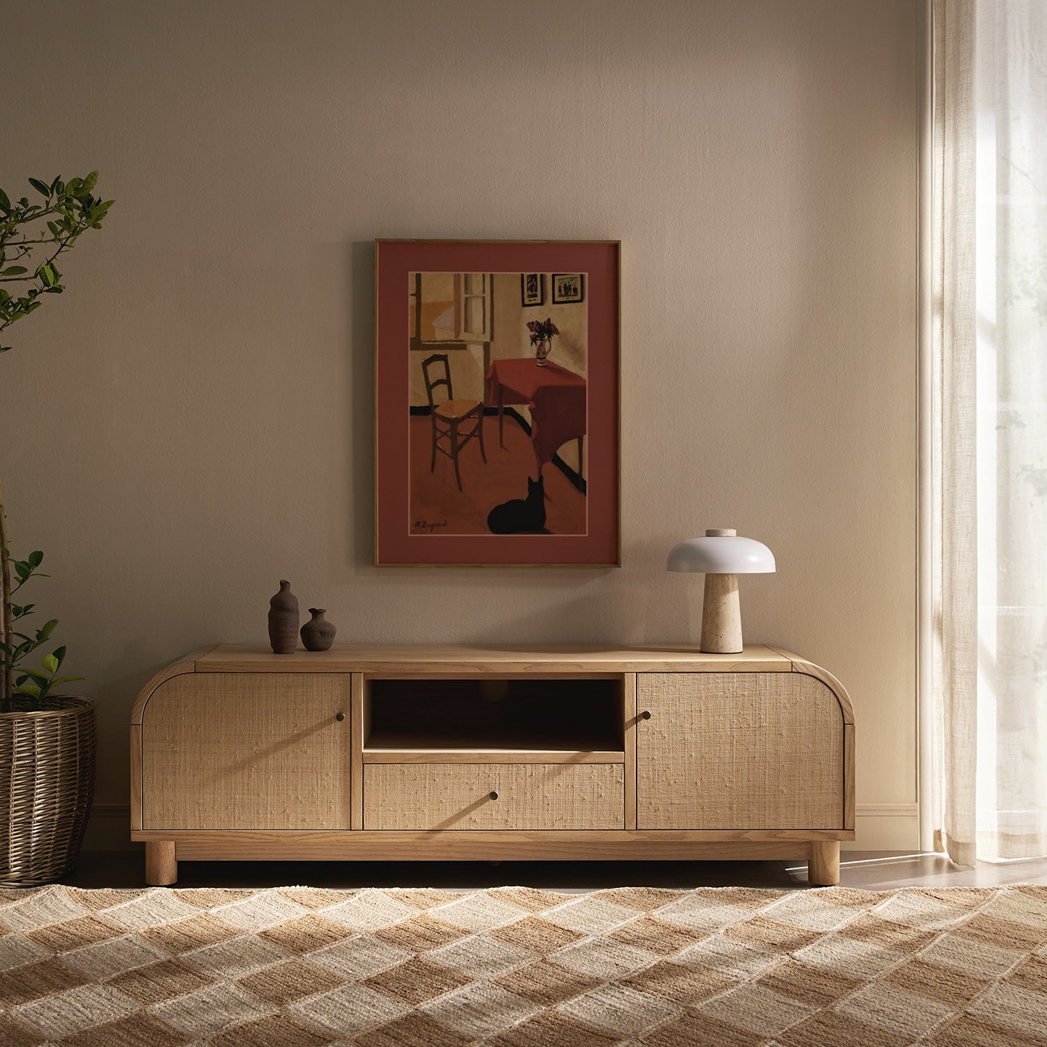 Maude TV Unit, Natural Ash with Raffia