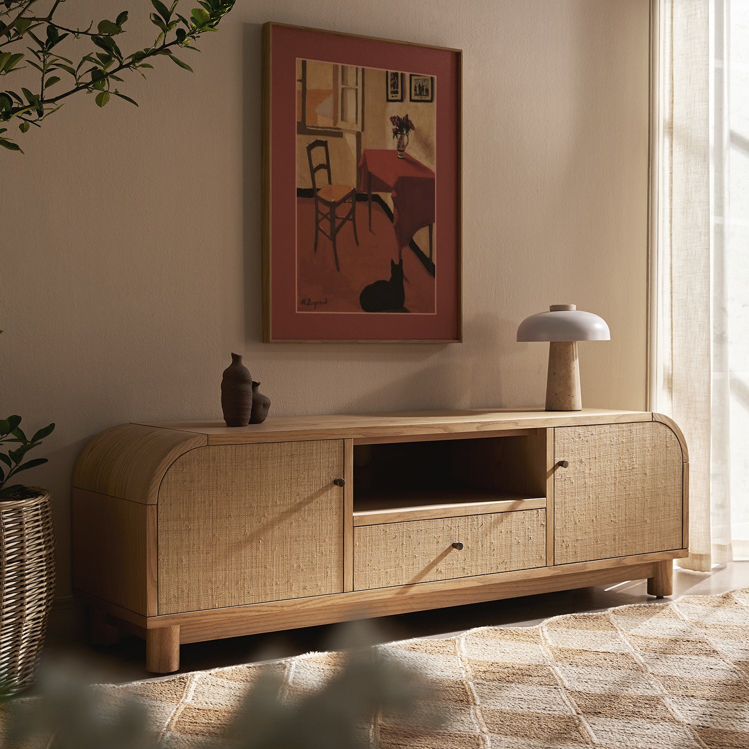 Maude TV Unit, Natural Ash with Raffia