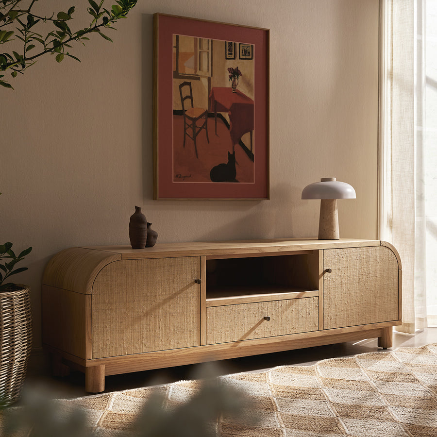 Maude TV Unit, Natural Ash with Raffia