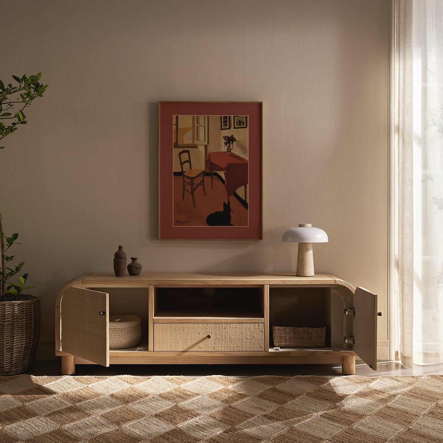 Maude TV Unit, Natural Ash with Raffia