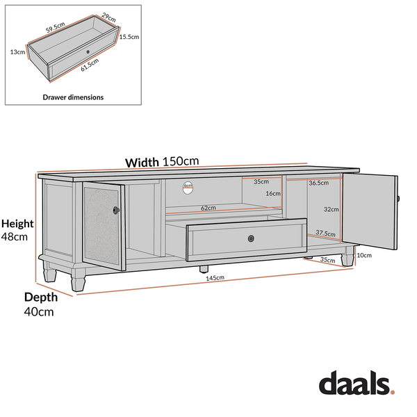 Chantilly Whitewashed 150cm Wide TV Unit