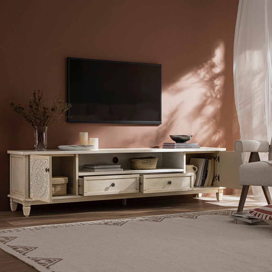 Chantilly Whitewashed 200cm Wide TV Unit