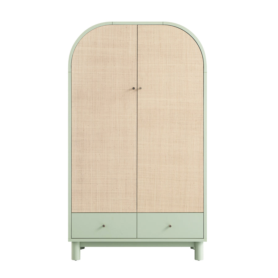 Maude Double Wardrobe, Muted Pistachio Ash with Raffia