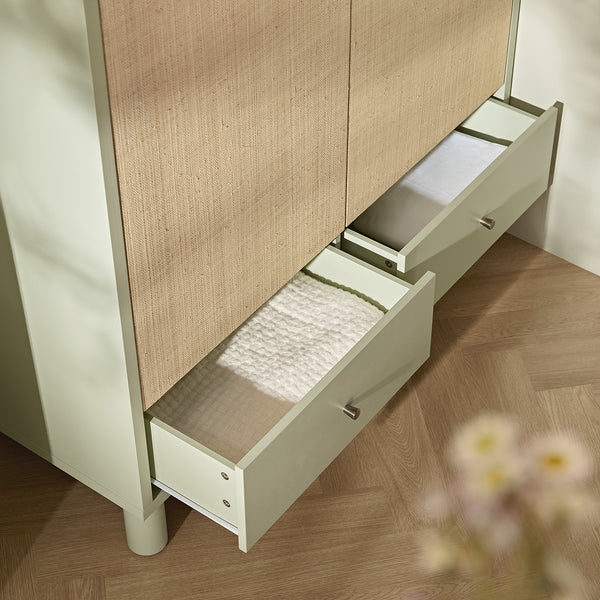 Maude Double Wardrobe, Muted Pistachio Ash with Raffia