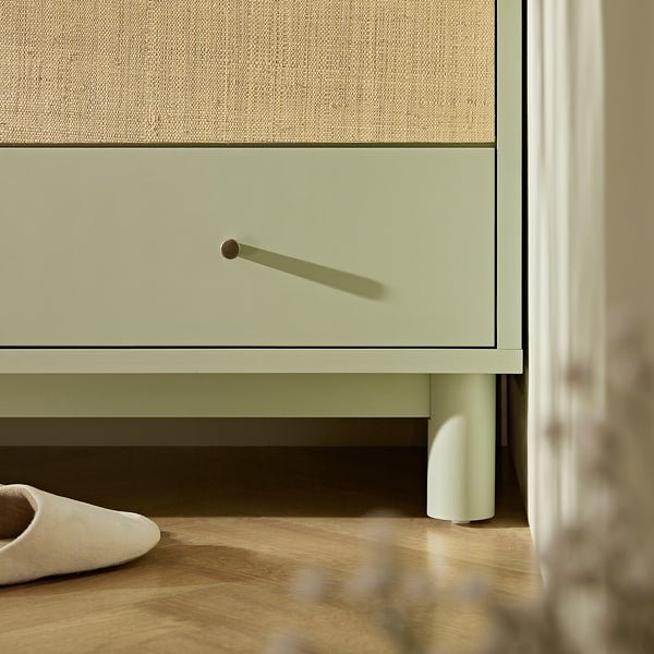 Maude Double Wardrobe, Muted Pistachio Ash with Raffia