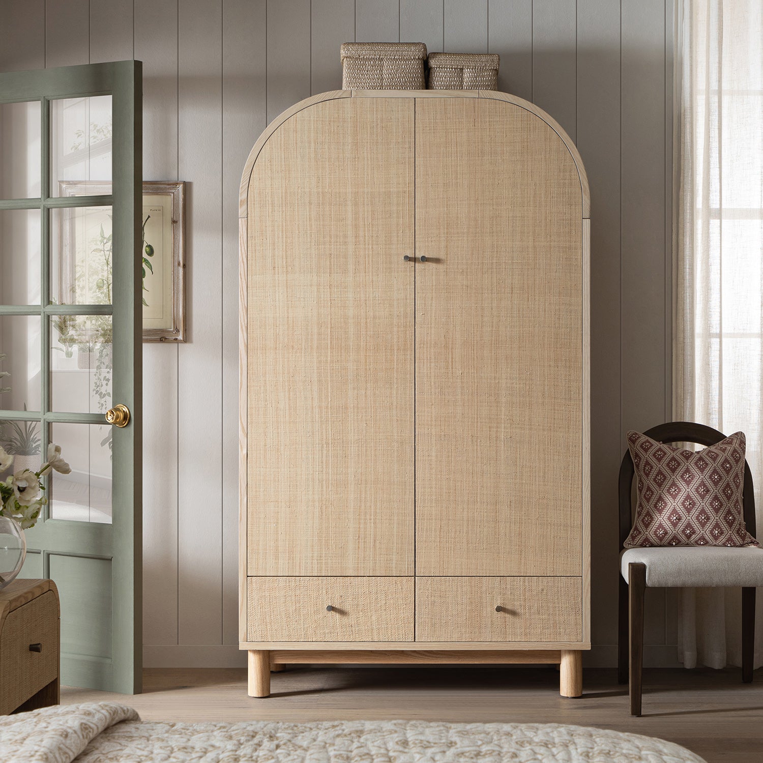 Maude Double Wardrobe, Natural Ash with Raffia