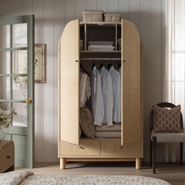 Maude Double Wardrobe, Natural Ash with Raffia