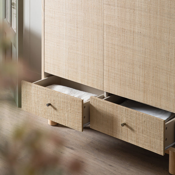 Maude Double Wardrobe, Natural Ash with Raffia